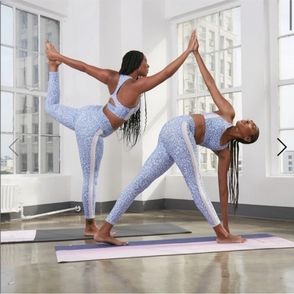SPIRITUAL GANGSTER x MANDUKA BLUE SIDE STRIPE INTENT ECO LEGGINGS XS